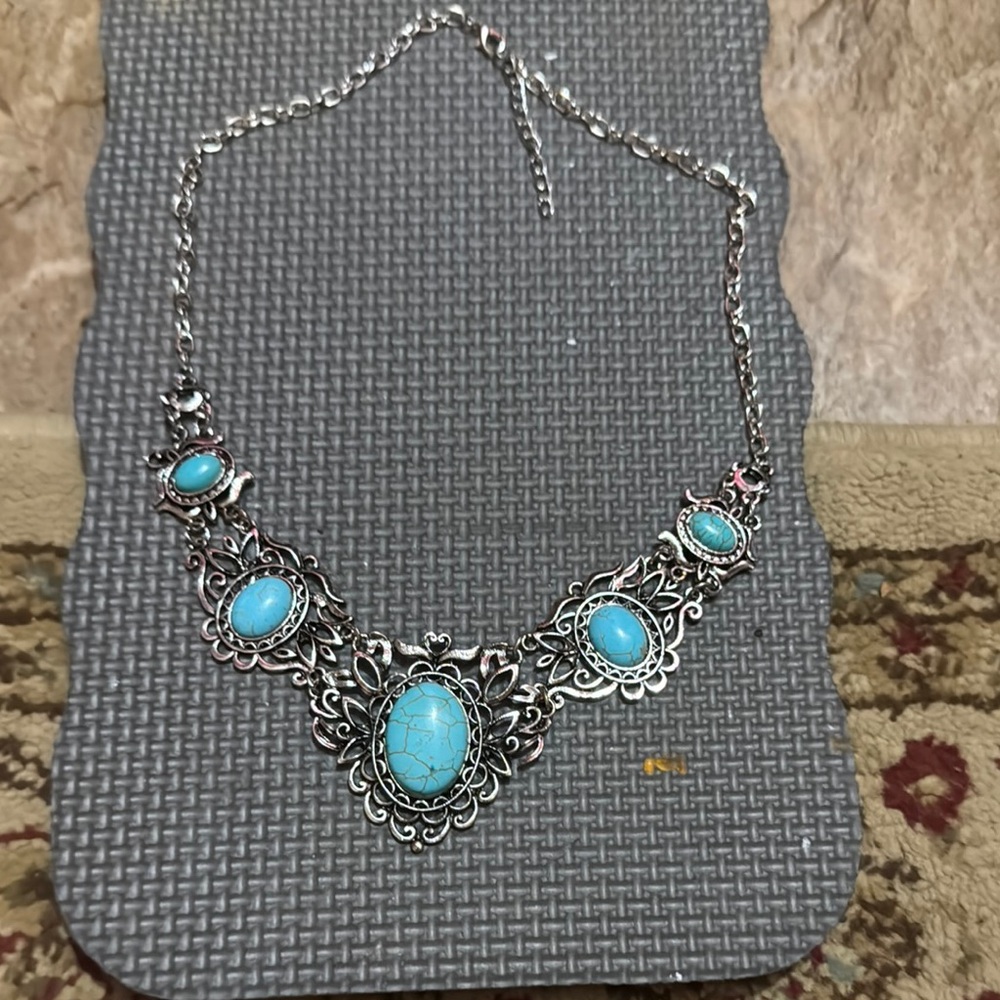 Turquoise Silver like Necklace
